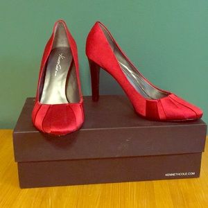 Kenneth Cole Red Satin Pleated Pumps